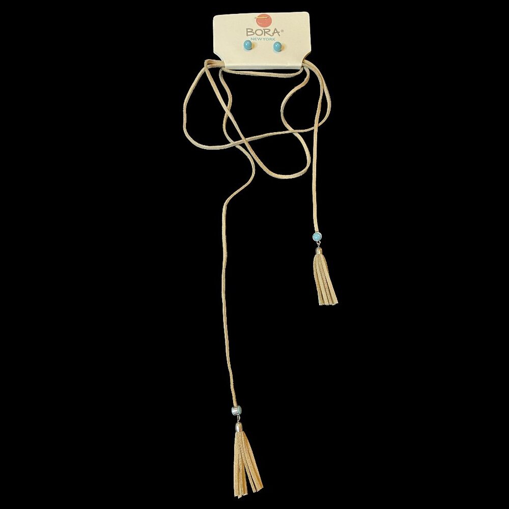 Bora New York Long Tassel Necklace with Matching Earrings